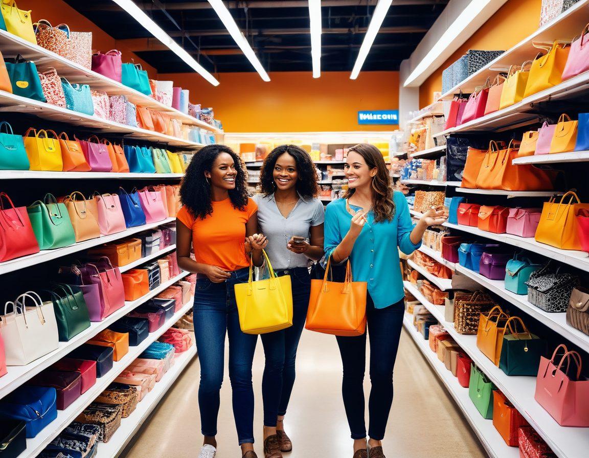 A vibrant and bustling shopping scene inside the Wilsom Store, showcasing diverse products on colorful shelves, with enthusiastic shoppers exploring and discovering items. Include a friendly store employee assisting a customer, surrounded by stylish bags and excitement. This dynamic composition should evoke a sense of exploration and joy in shopping. bright colors. super-realistic. lively and engaging.